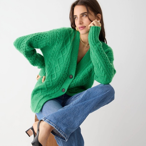 J. Crew | Sweaters | J Crew Kelly Green Cable Knit Stretch Wool Cardigan  Sweater Size Small | Poshmark